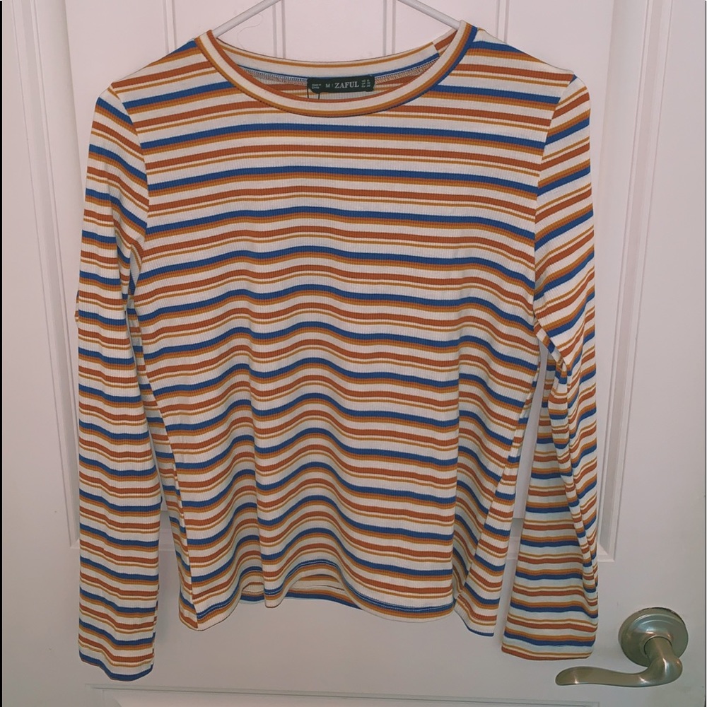 Colored Striped Ribbed Long Sleeve Tee